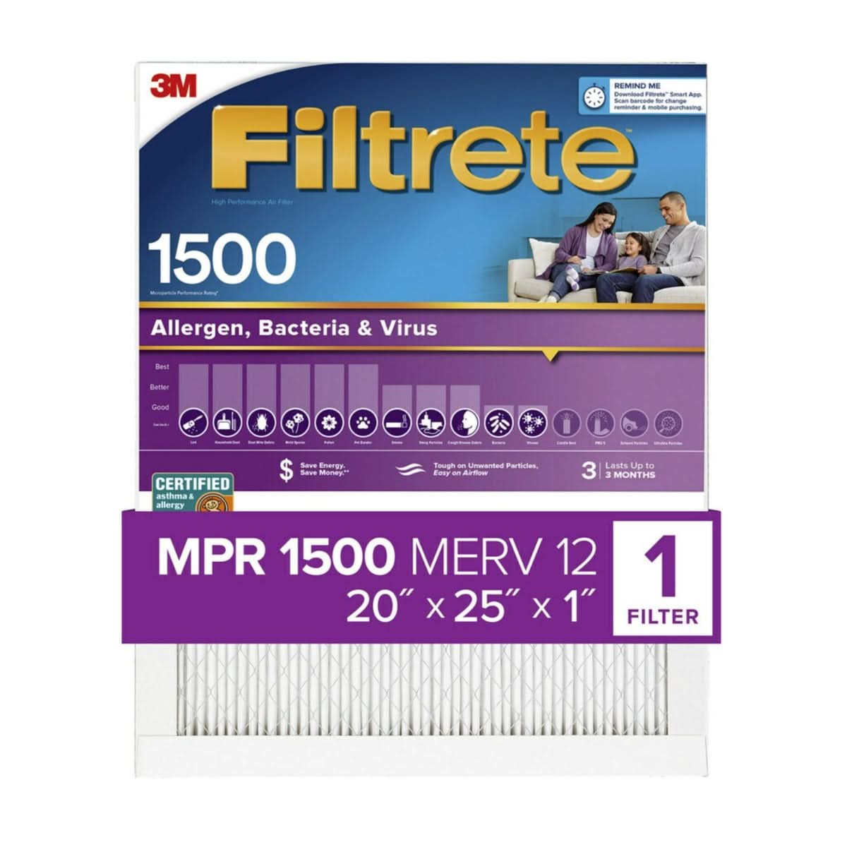 3M Filtrete 1500 Ultra Allergen Reduction Air Filter - 20x25x1 (4-Pack) - WaterFilters.NET