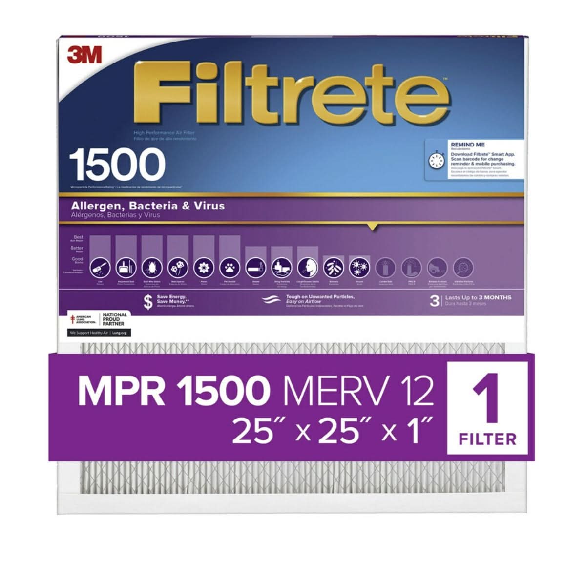 3M Filtrete 1500 Ultra Allergen Reduction Air Filter - 25x25x1 (4-Pack) - WaterFilters.NET