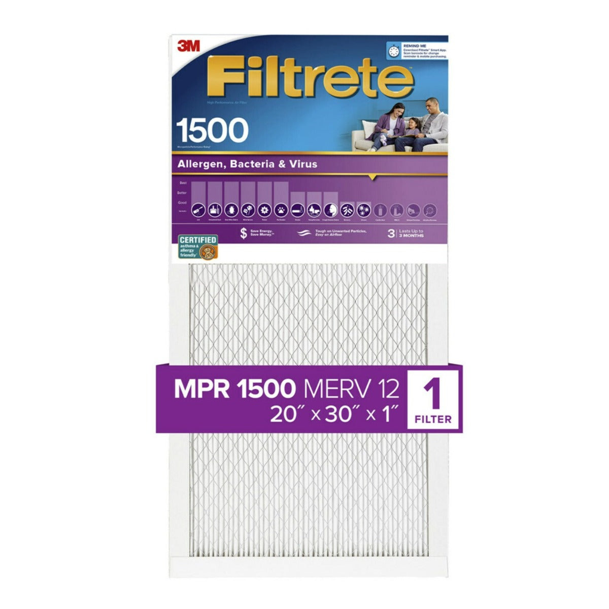 3M Filtrete 1500 Ultra Allergen Reduction Air Filter - 20x30x1 (4-Pack)