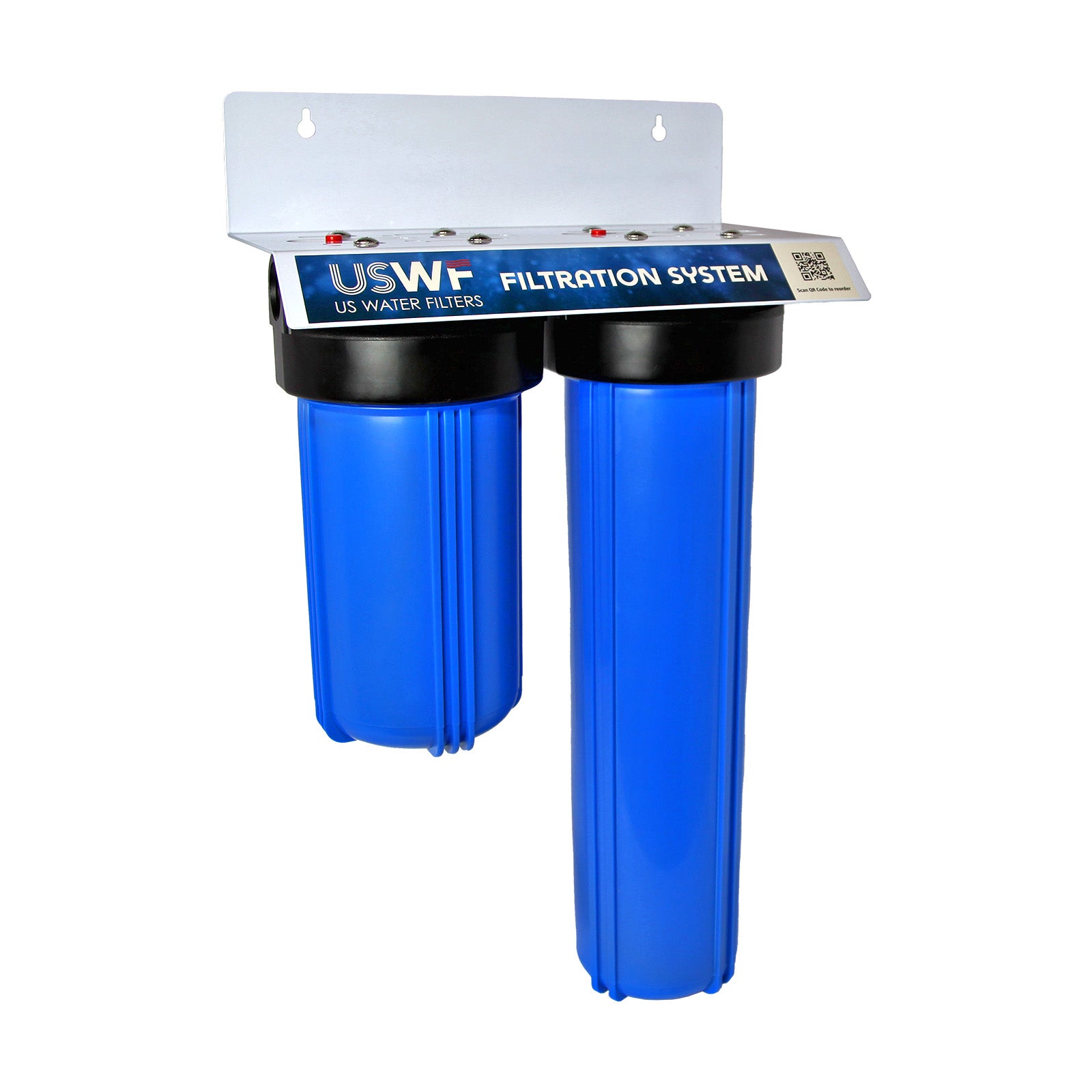 2-Stage Heavy Sediment Reduction Whole House Water Filtration System by USWF, Pleated Sediment and Meltblown Sediment, 1" Inlet/Outlet