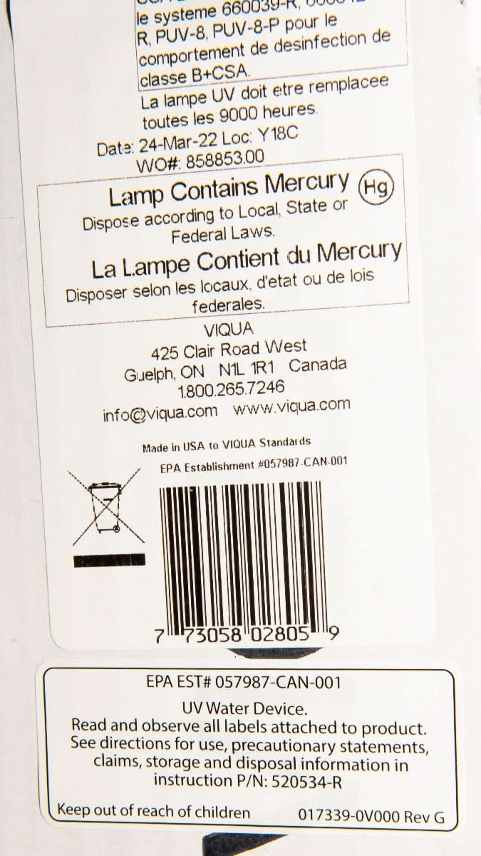 602805 Water Disinfection System UV Lamp by Viqua - WaterFilters.NET