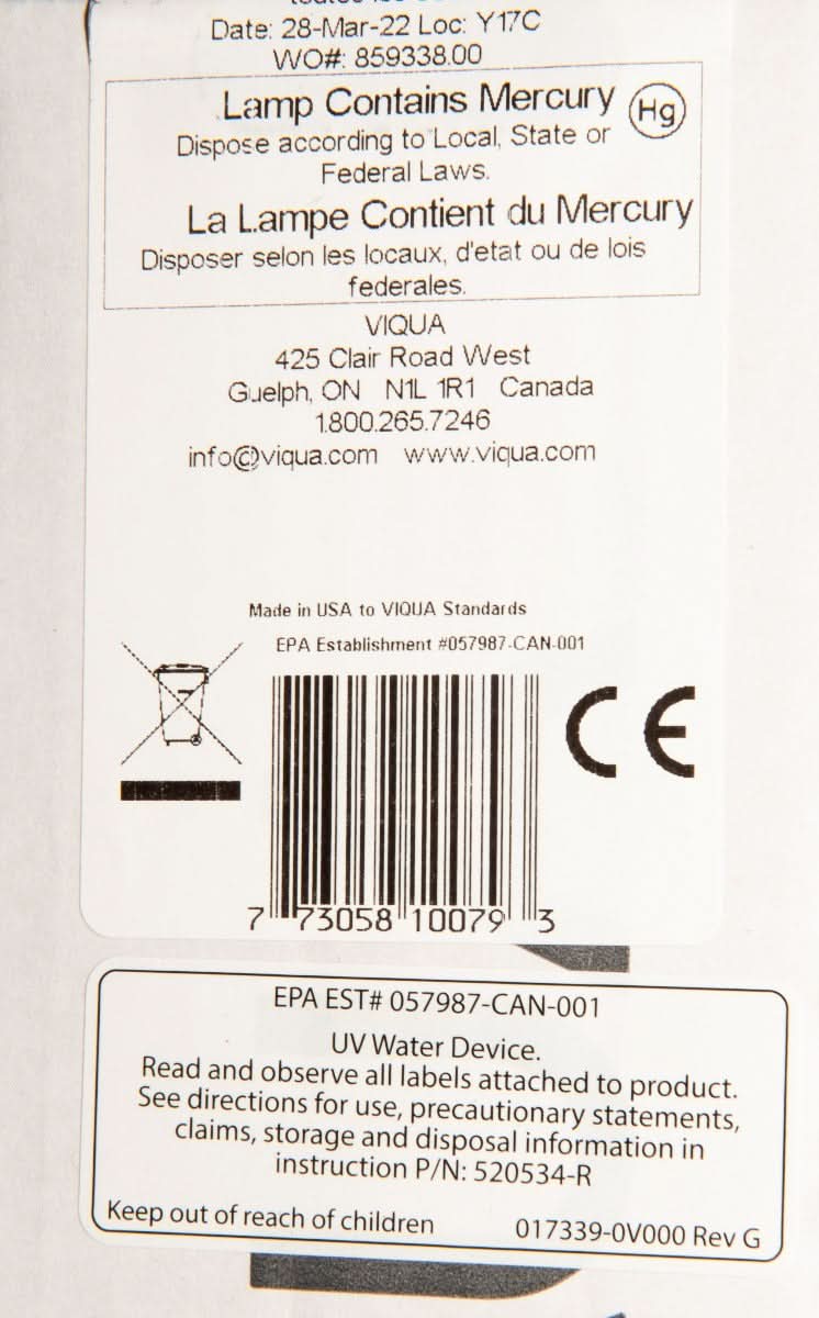 602810-104 Viqua UV Lamp & Sleeve Replacement Kit for Ultraviolet Systems F, F+, F4, F4+, F4-V & PRO15