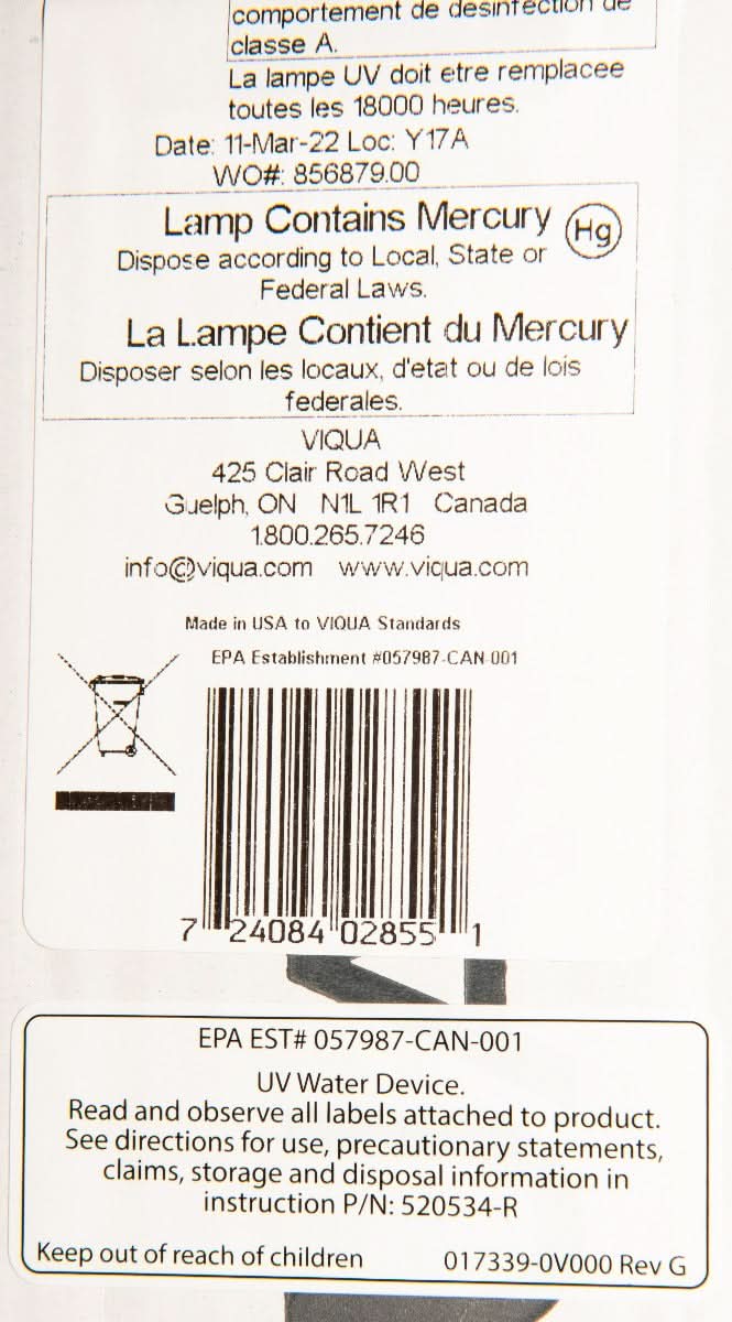 602855 Water Disinfection System UV Lamp by Viqua - WaterFilters.NET