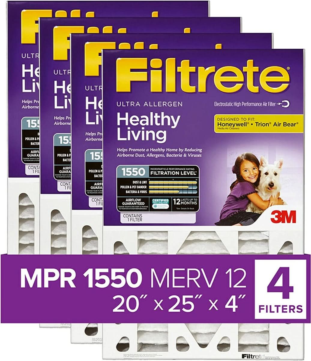 3M Filtrete 1550 Allergen Reduction Air Filters - 20x25x4 (4-Pack) - WaterFilters.NET