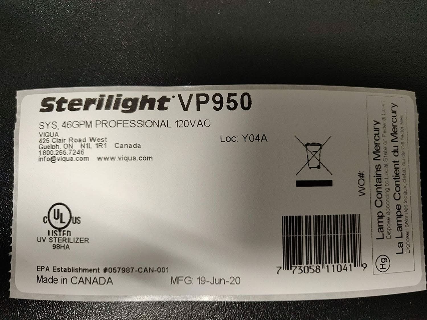 VP950 UltraViolet Water Disinfection System by Viqua - WaterFilters.NET