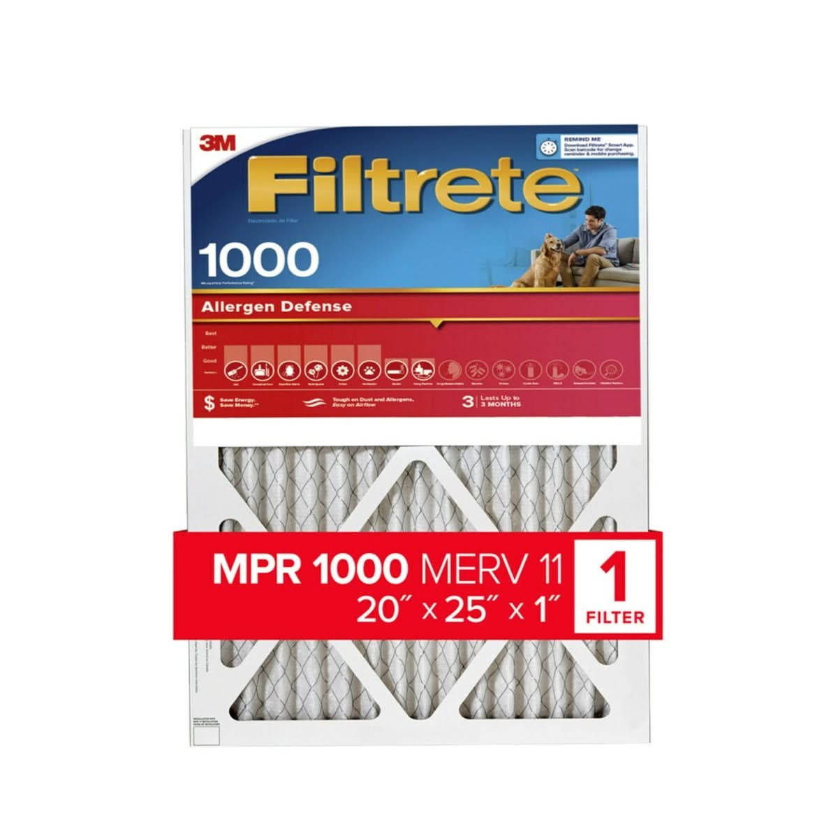 3M Filtrete 1000 Micro Allergen & Dust Defense Filter - 20x25x1 (4-Pack) - WaterFilters.NET