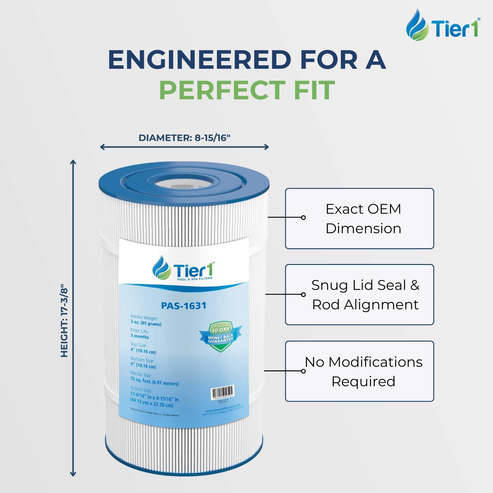 Tier1 Waterway Clearwater 817-0075N Comparable Pool and Spa Filter Replacement