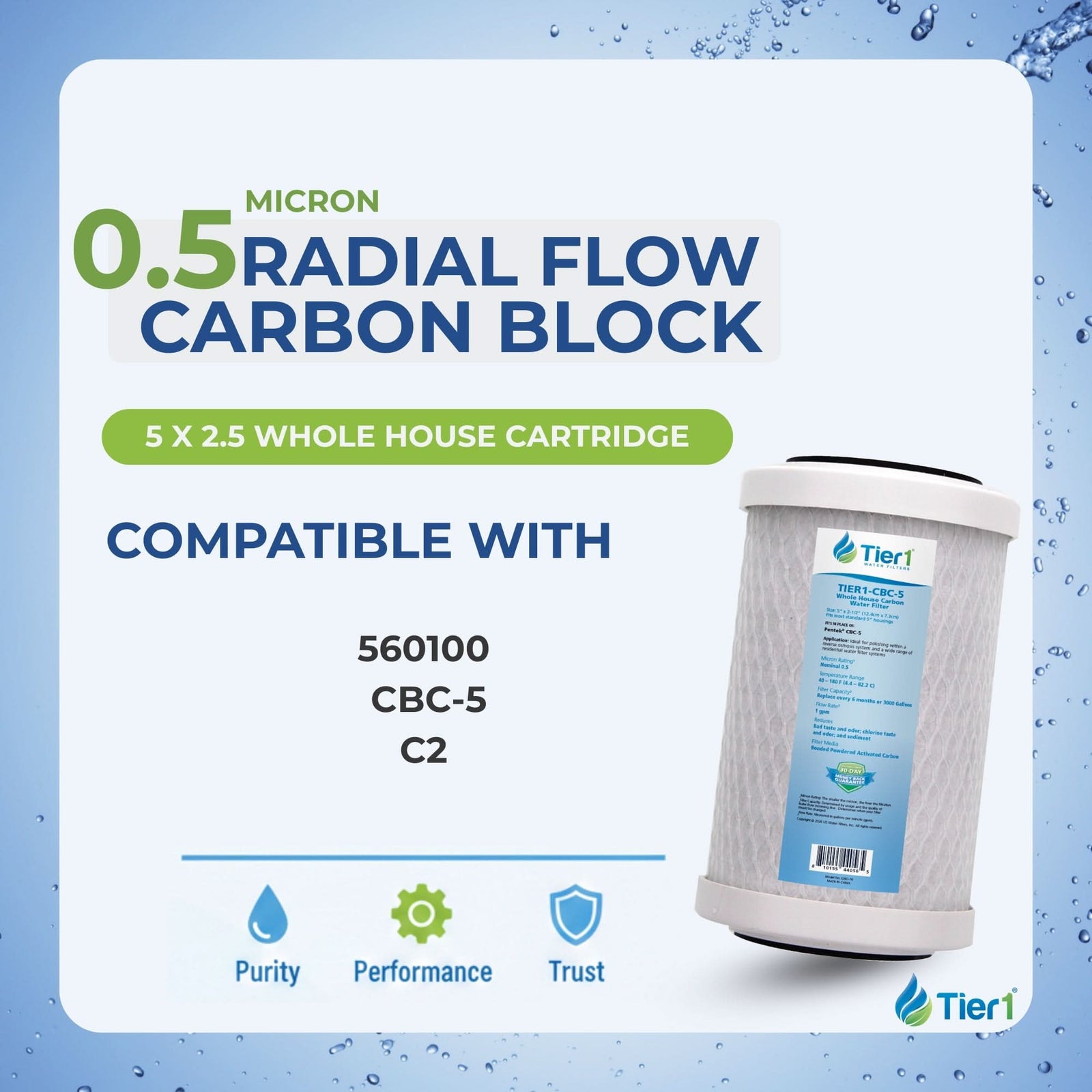 Tier1 0.5 Micron Pentek CBC-5 comparable 5 x 2.5 Water Filter