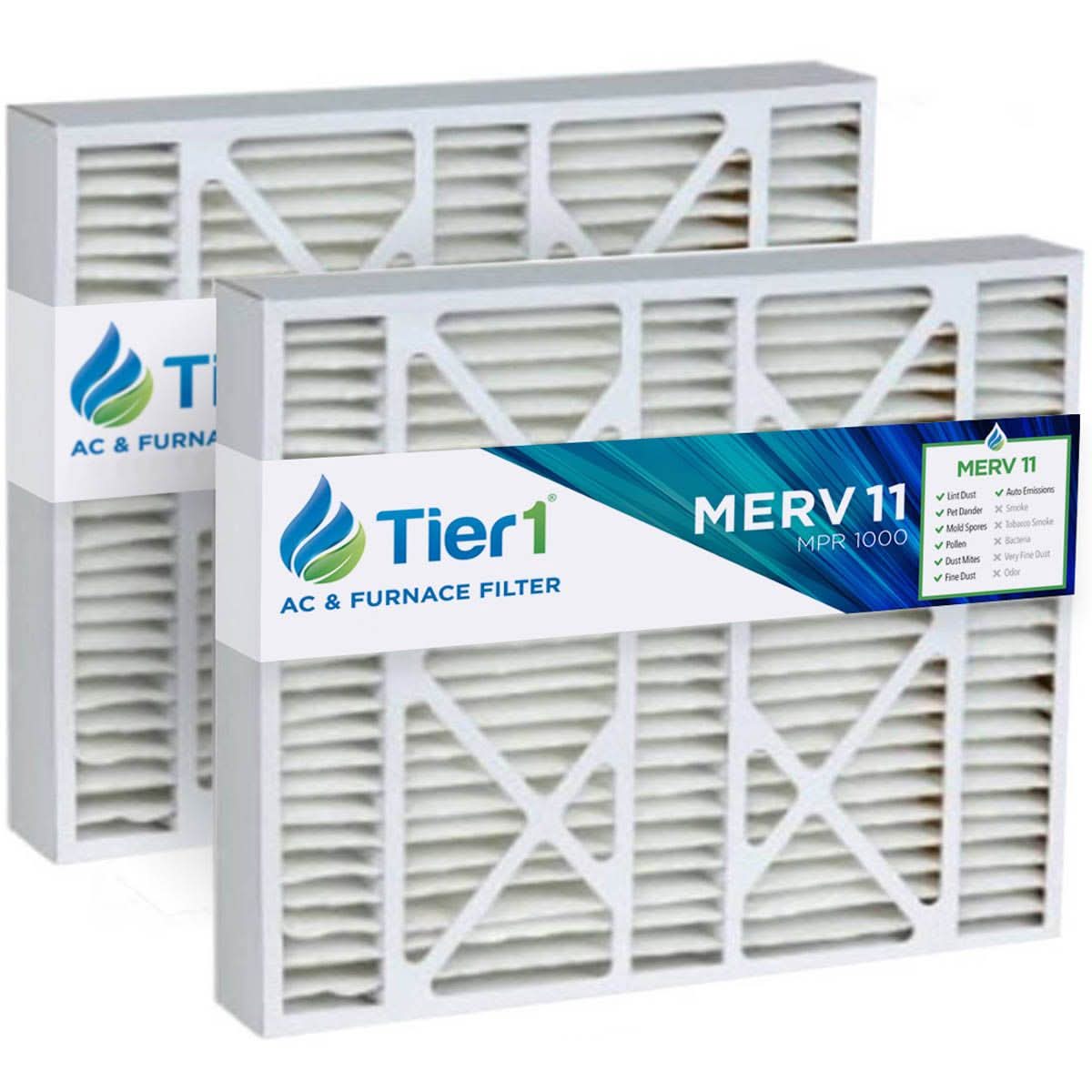 Tier1 19x20x4-1/4 Merv 11 Pleated AC Furnace Air Filter 2 Pack (Actual Size: 19 1/8 x19 13/16 x 4 1/2) - WaterFilters.NET