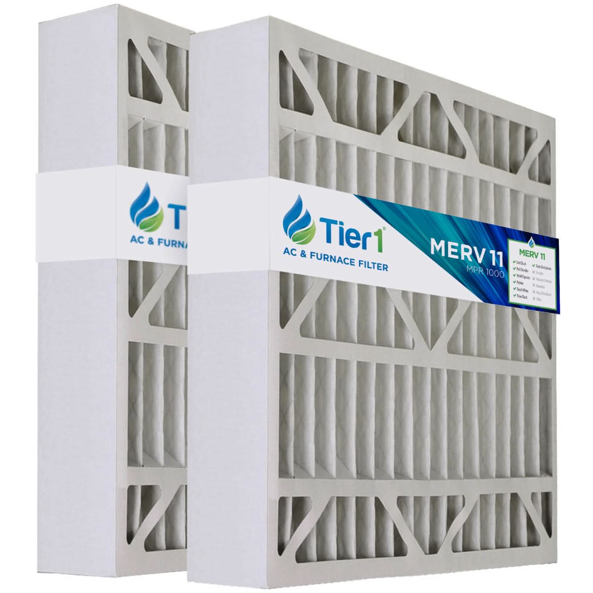 Tier1 20x20x5 Merv 11 Pleated AC Furnace Air Filter 2 Pack (Actual Size: 19 11/16 x 20 11/16 x 4 7/8) - WaterFilters.NET