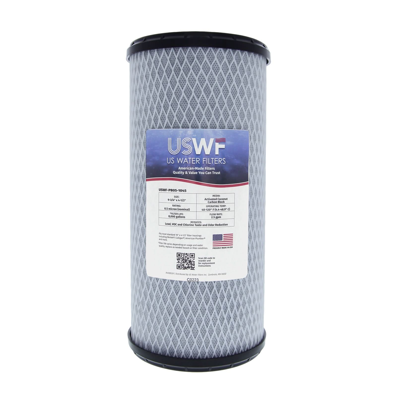 USWF Lead Dual 10" 2-Stage Filtration System, Sediment & 10" 0.5 Micron Lead Carbon Block filters, 1" Inlet/Outlet
