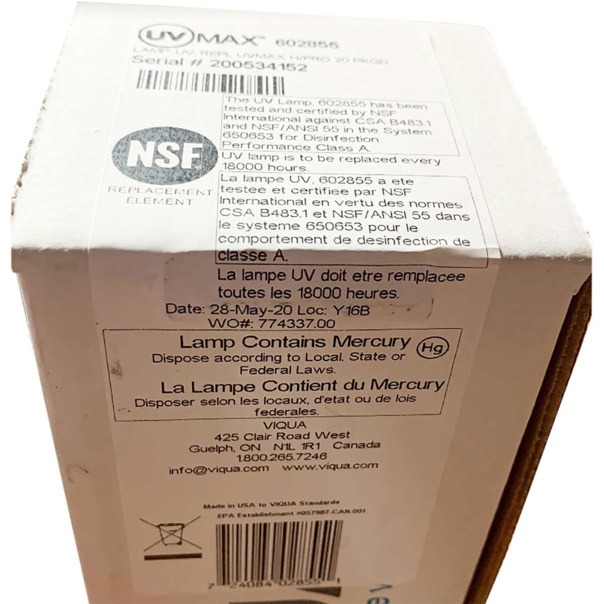 602855 Water Disinfection System UV Lamp by Viqua - WaterFilters.NET