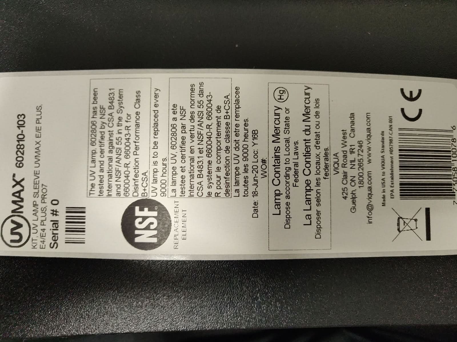 Viqua 602810-103 Lamp/ Quartz Sleeve Combo Pack - WaterFilters.NET