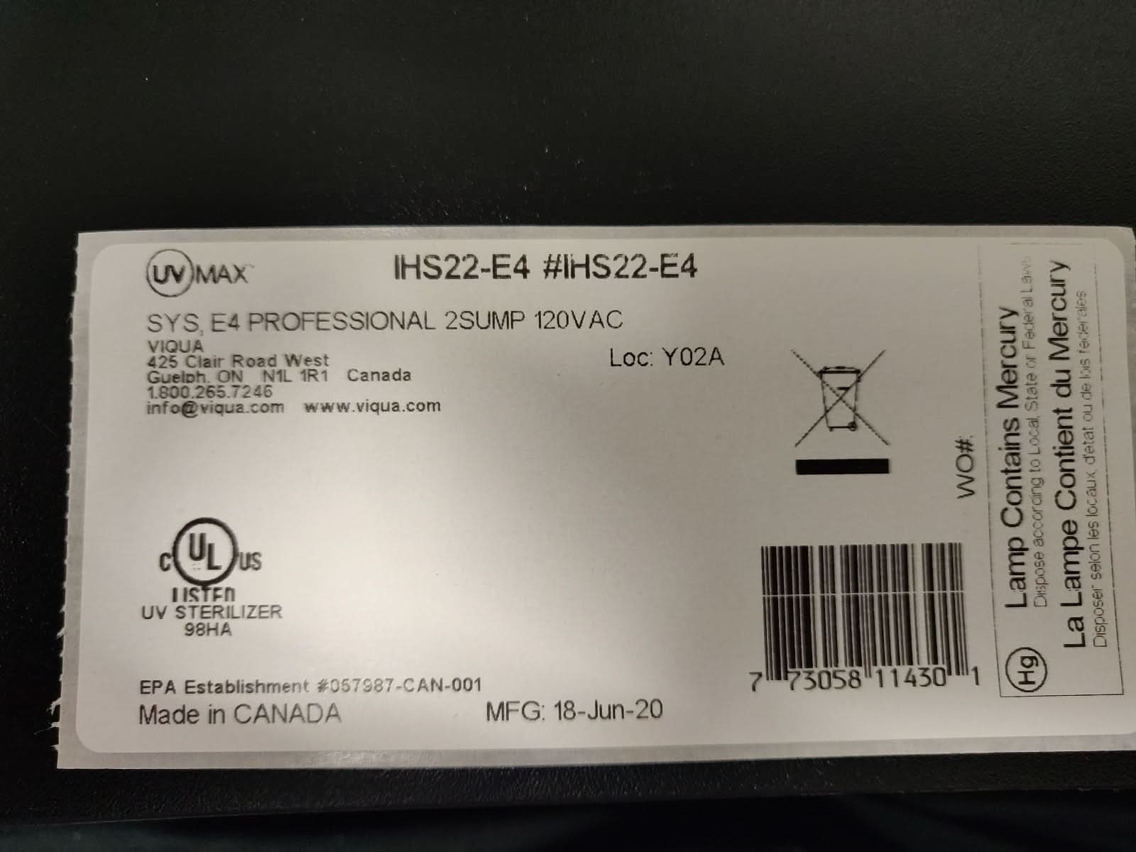 Viqua IHS22-E4 Professional UV Water Treatment System - WaterFilters.NET