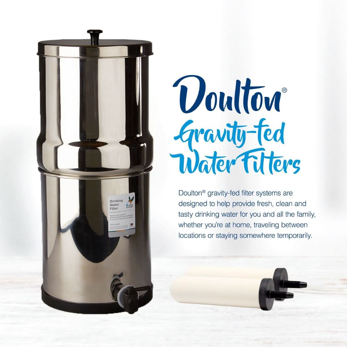 W9361123 Doulton/W9361151 British Berkefeld Stainless Steel Gravity System and ATC Super Sterasyl Candle Filter - WaterFilters.NET