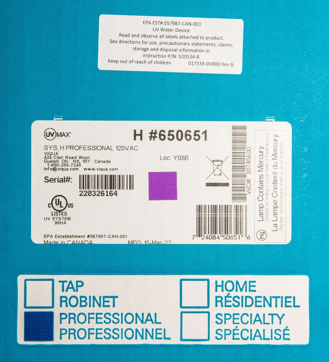 650651 H UltraViolet Water Disinfection System by Viqua - WaterFilters.NET