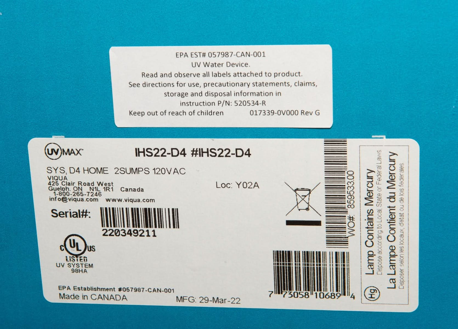 IHS22-D4 Home Plus UltraViolet Water Disinfection System by Viqua - WaterFilters.NET