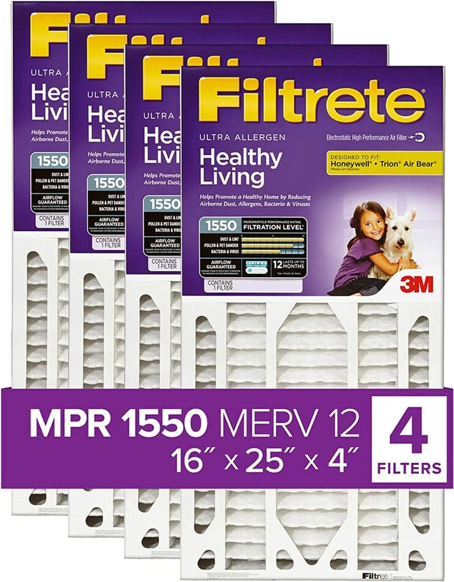3M Filtrete 1550 Allergen Reduction Air Filters - 16x25x4 (4-Pack) - WaterFilters.NET