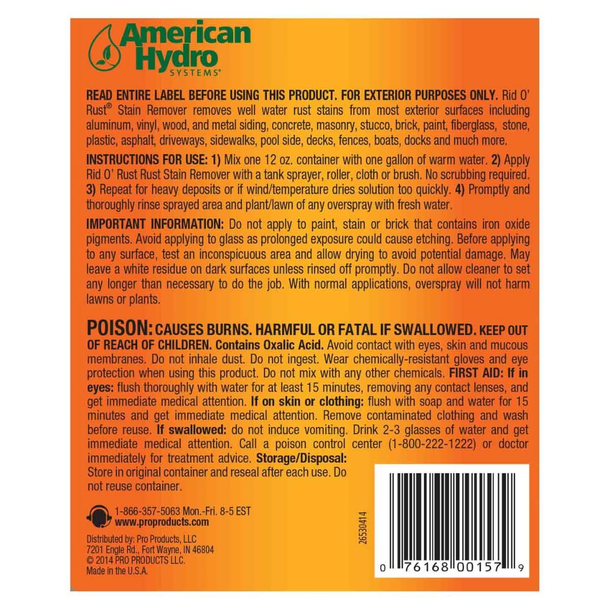 Rid O Rust Stain Remover by Pro Products - WaterFilters.NET