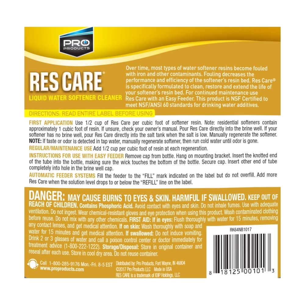 Pro Products RK41N Pro Res Care Resin Cleaning Solution (1 Gallon Bottle) - WaterFilters.NET