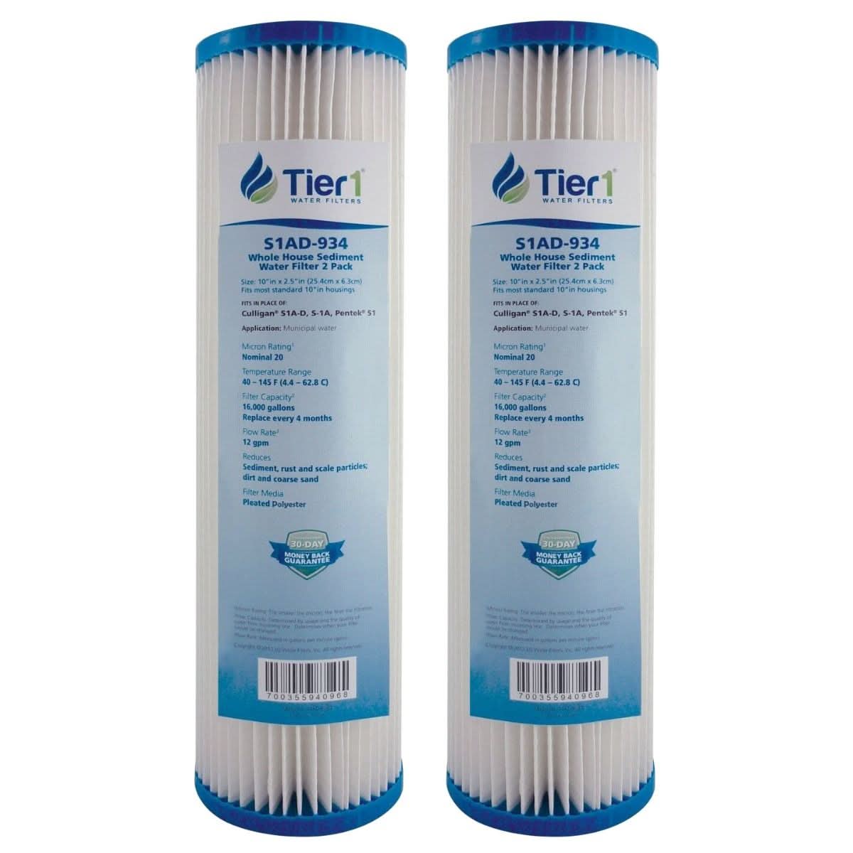 10 X 2.5 Pleated Cellulose Replacement Filter by Tier1 (20 micron) - WaterFilters.NET