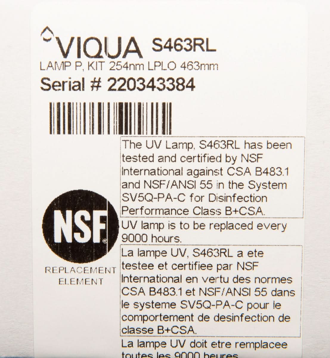 S463RL Water Disinfection System UV Lamp by Viqua - WaterFilters.NET