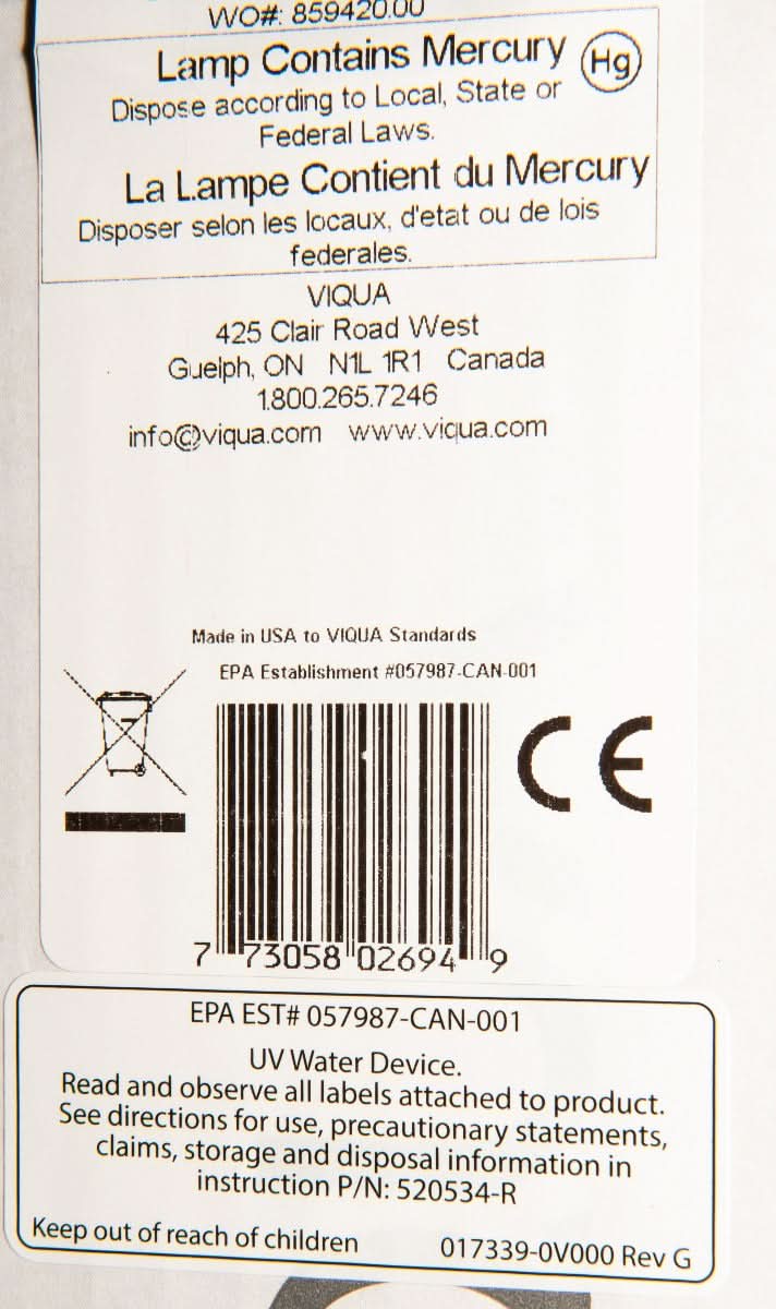 S810RL Water Disinfection System UV Lamp by Viqua - WaterFilters.NET