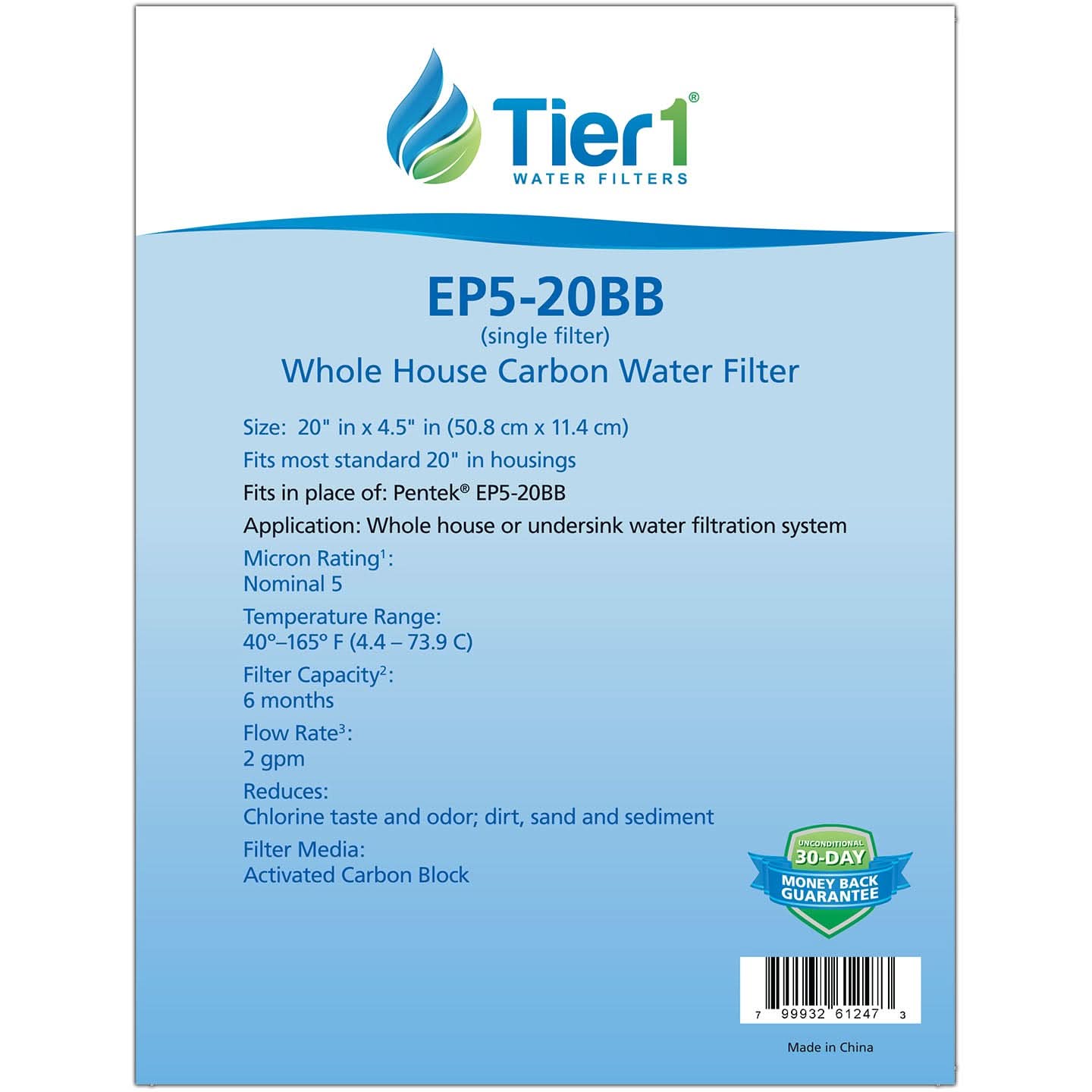 20 X 4.5 Carbon Block Replacement Filter by Tier1 (5 micron) - WaterFilters.NET