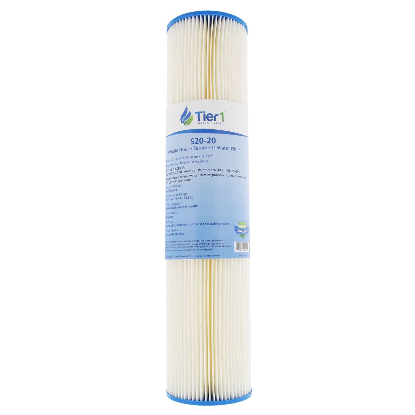 20 X 4.5 Pleated Cellulose Replacement Filter by Tier1 (20 micron) - WaterFilters.NET