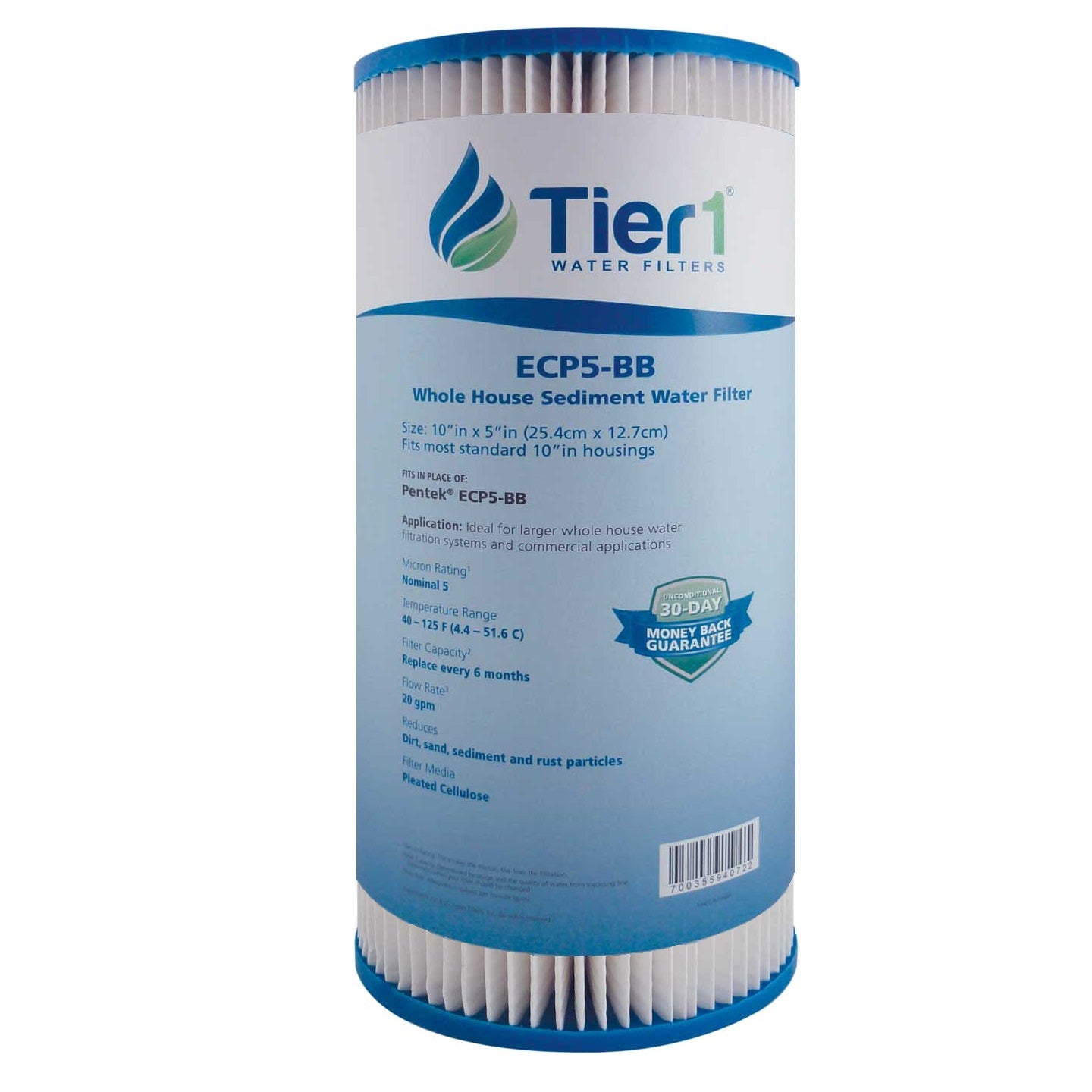 Pentek ECP5-BB Comparable Whole House Sediment Water Filter by Tier1