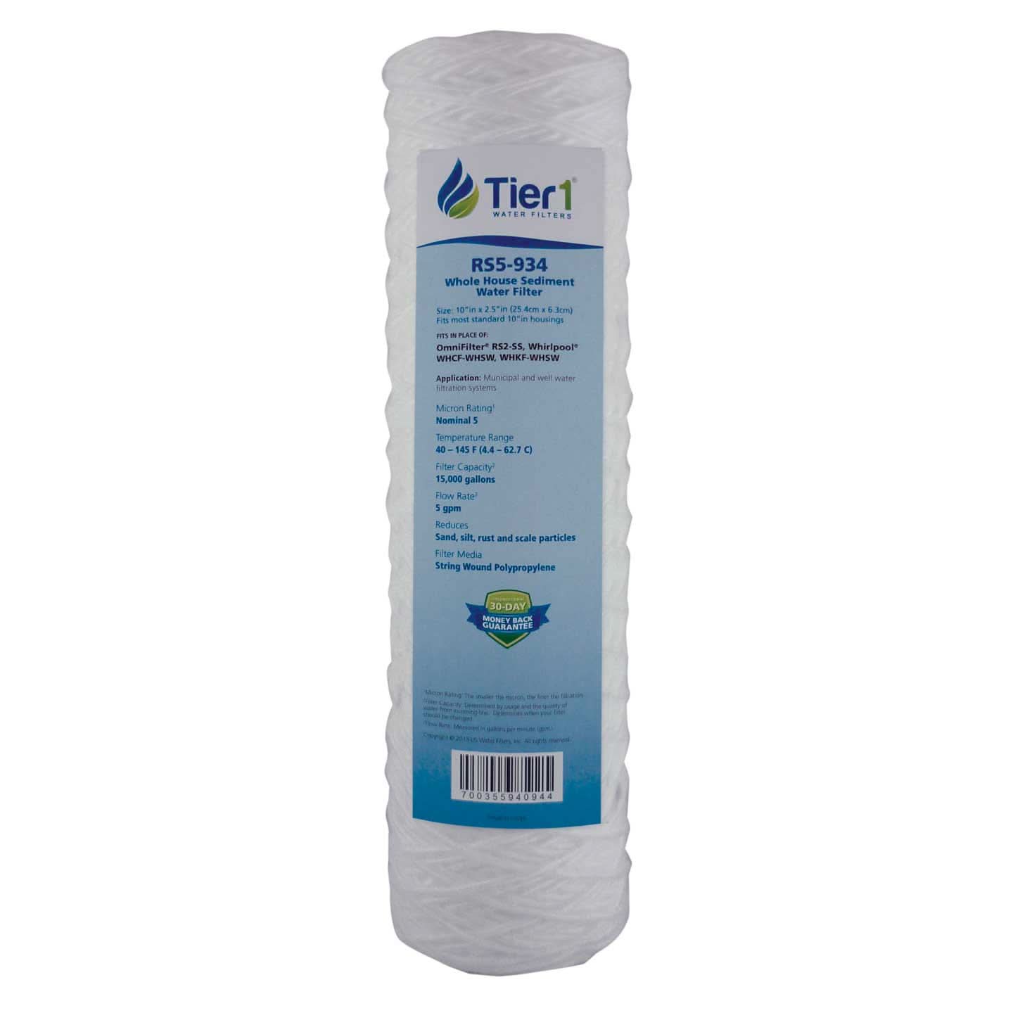 10 X 2.5 String Wound Polypropylene Replacement Filter by Tier1 (5 micron) - WaterFilters.NET