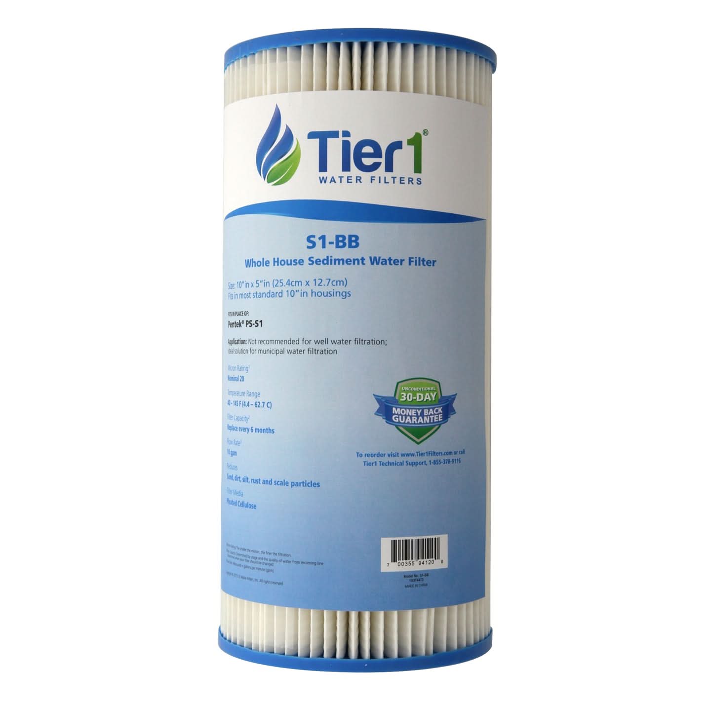 10 X 4.5 Pleated Cellulose Replacement Filter by Tier1 (20 micron) - WaterFilters.NET