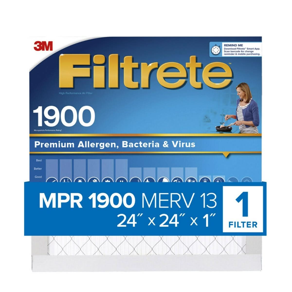 3M Filtrete 1900 Ultimate Allergen, Bacteria & Virus Air Filter - 24x24x1 (4-Pack) - WaterFilters.NET