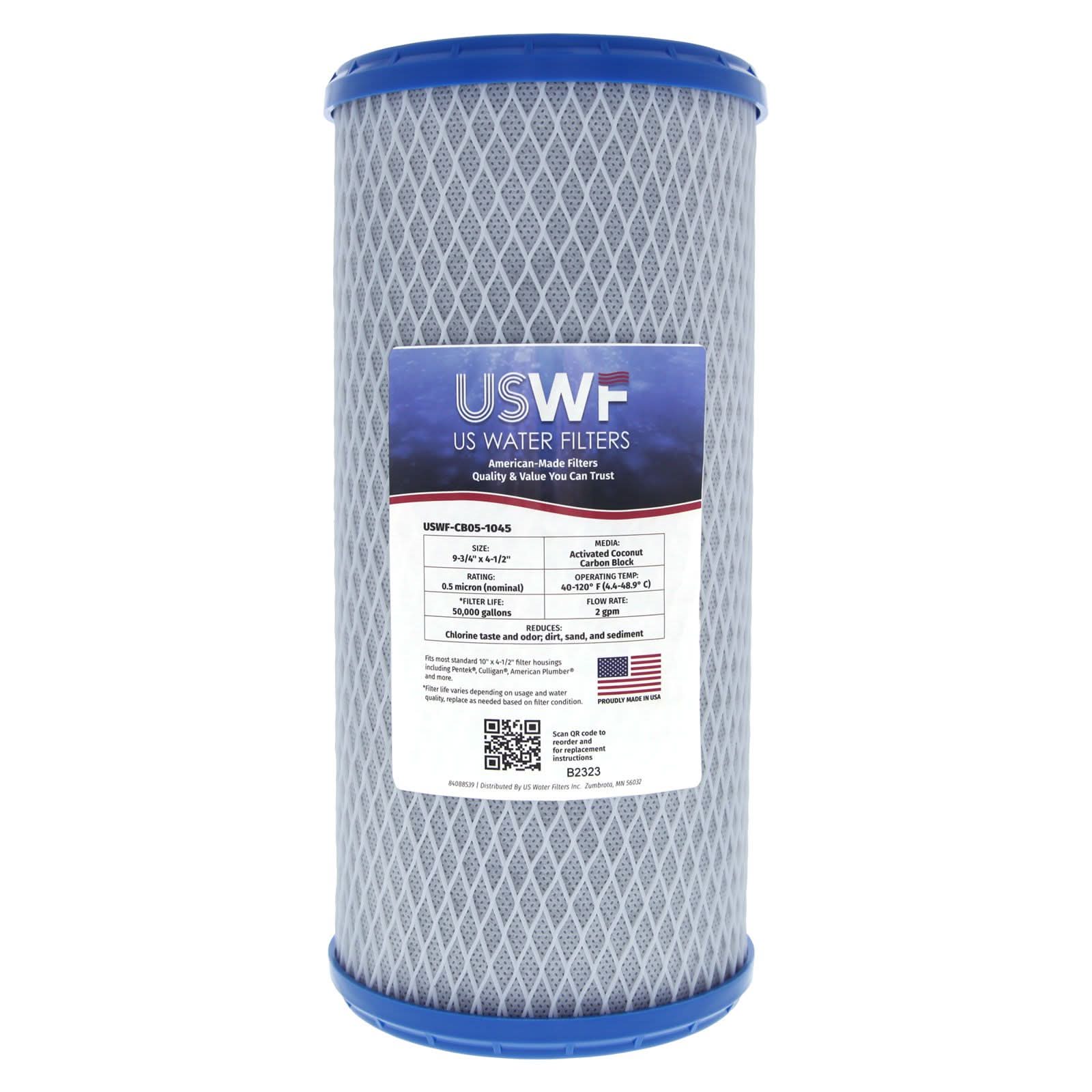 Coconut Carbon Block Filter by USWF 0.5 Micron 10"x4.5" - WaterFilters.NET