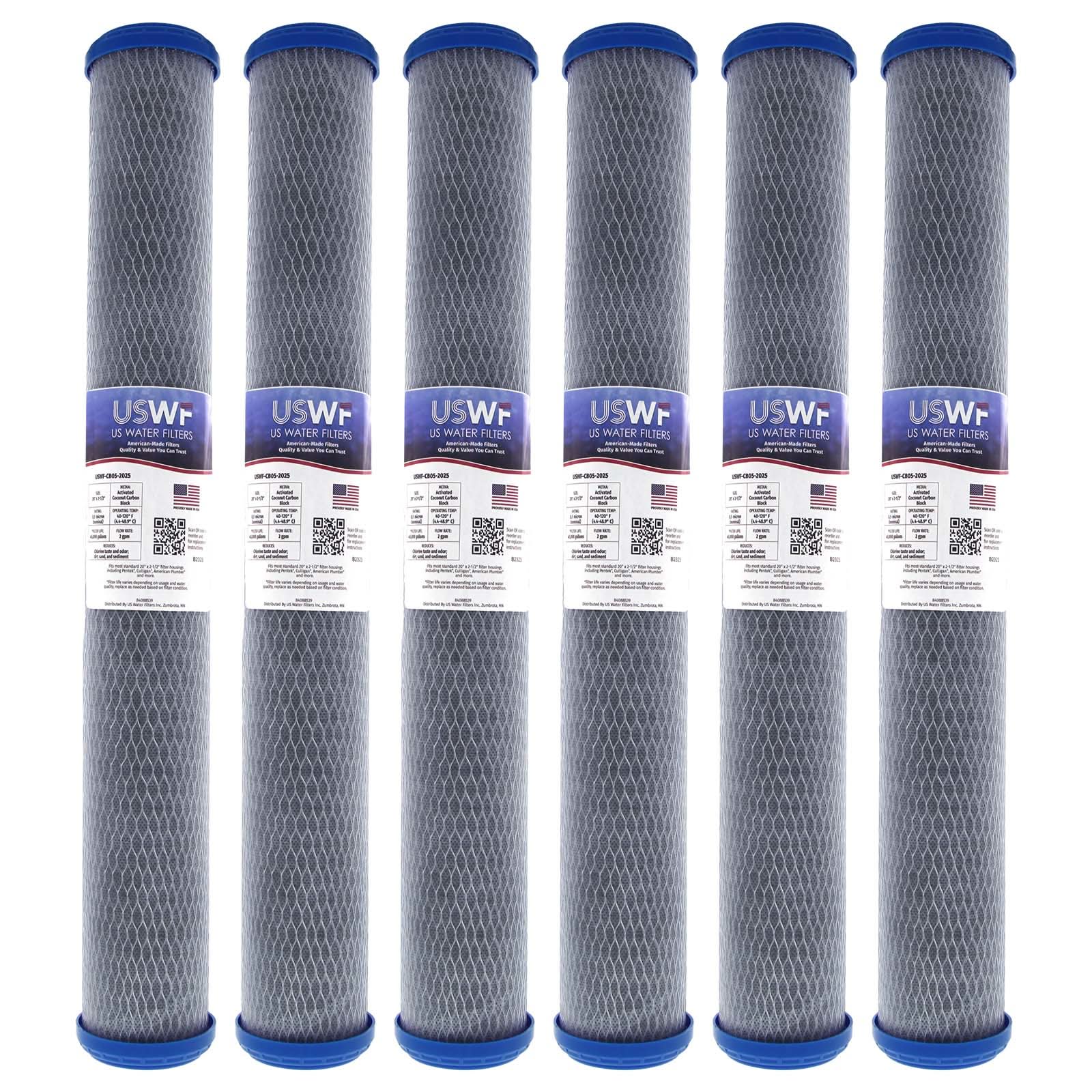 Coconut Carbon Block Filter by USWF 0.5 Micron 20"x2.5" - WaterFilters.NET