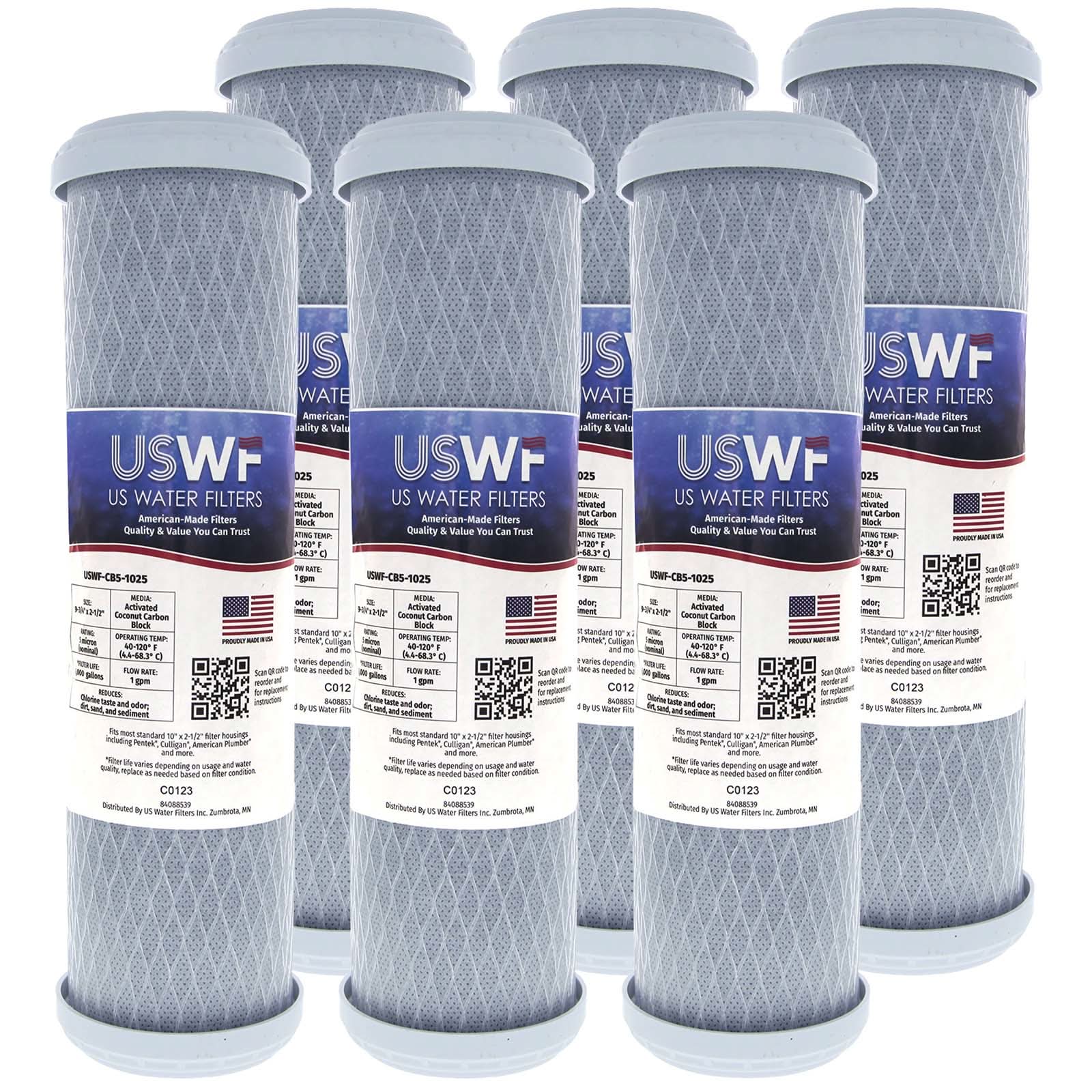 Coconut Carbon Block Filter by USWF 5 Micron 10"x2.5" - WaterFilters.NET