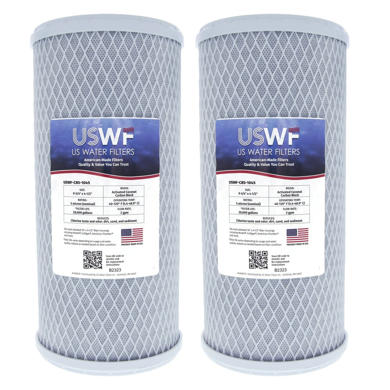Coconut Carbon Block Filter by USWF 5 Micron 10"x4.5" - WaterFilters.NET