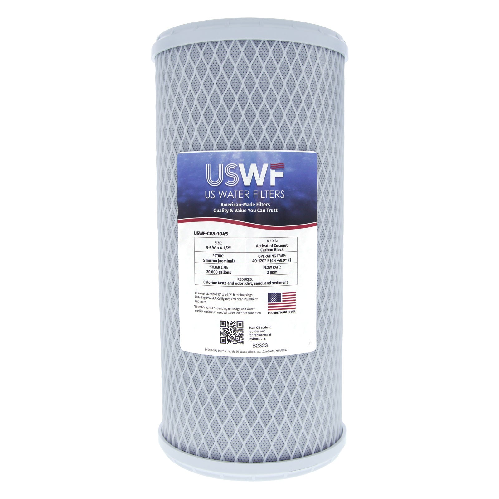 Coconut Carbon Block Filter by USWF 5 Micron 10"x4.5"