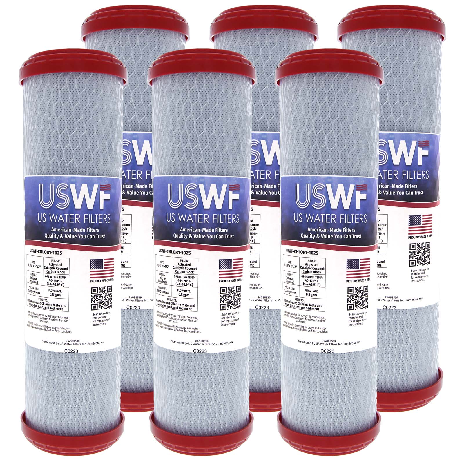 Chloramine Reducing Filter by USWF Catalytic Carbon Block 1 Micron 10"x2.5"