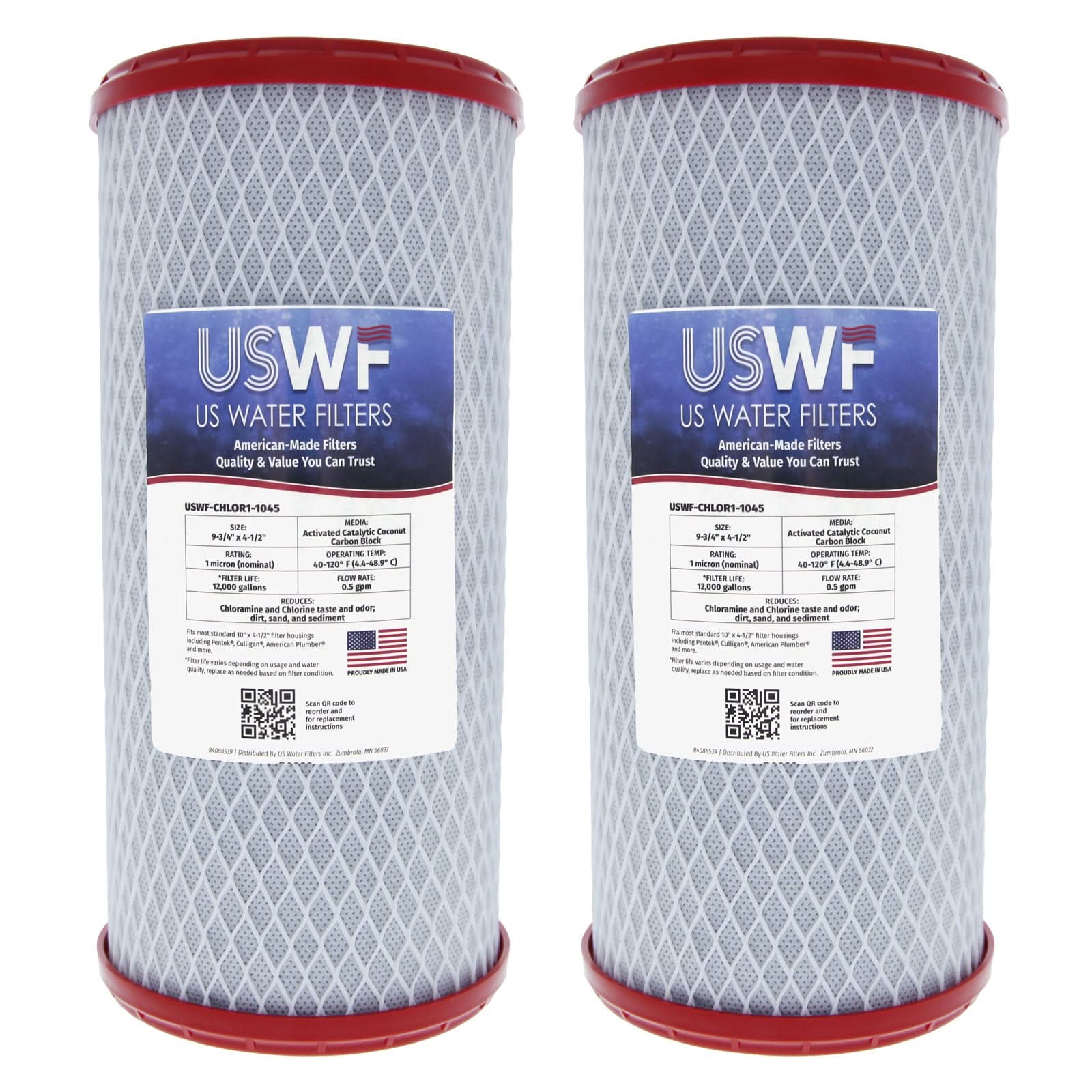Chloramine Reducing Filter by USWF Catalytic Carbon Block 1 Micron 10"x4.5" - WaterFilters.NET