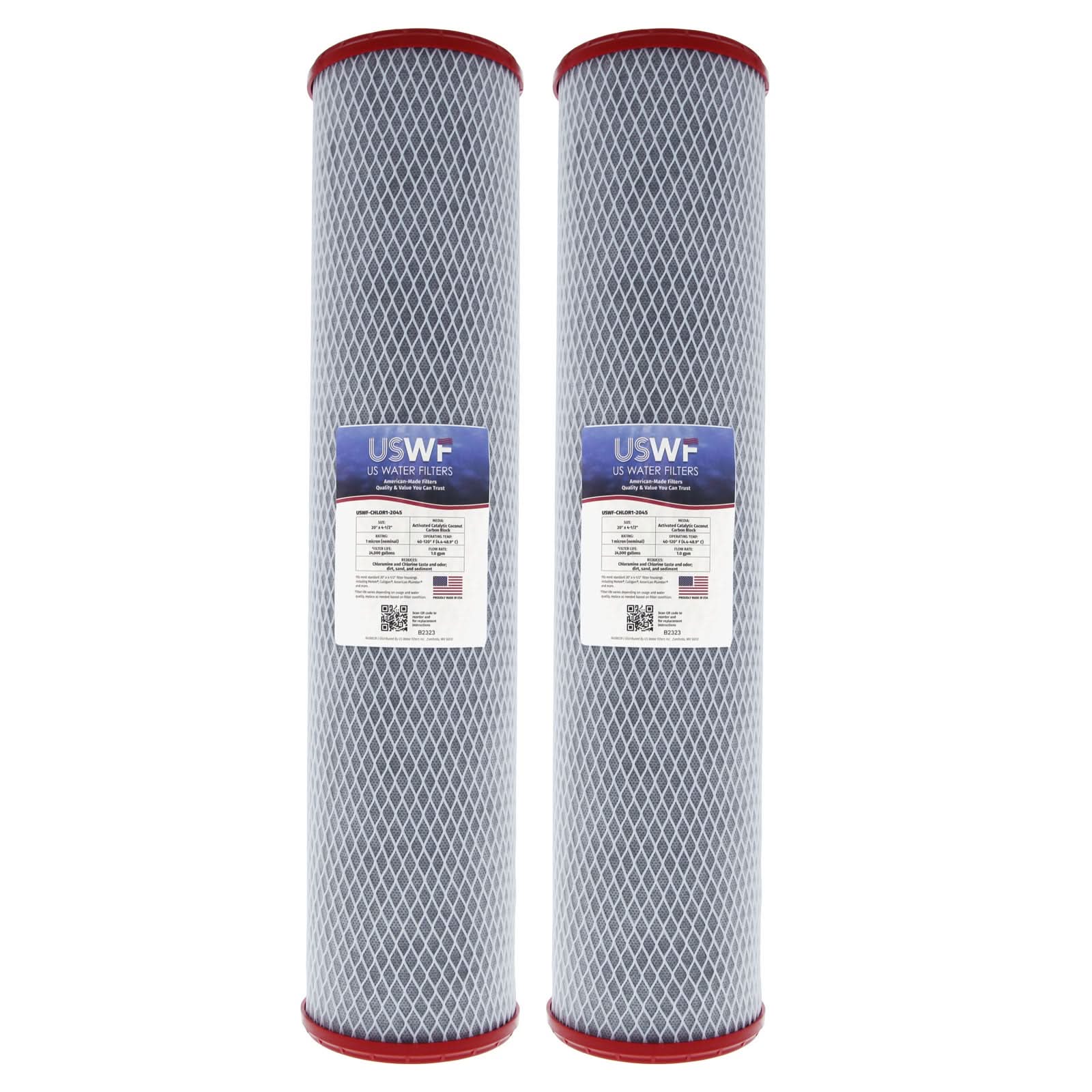 Chloramine Reducing Filter by USWF Catalytic Carbon Block 1 Micron 20"x4.5" - WaterFilters.NET