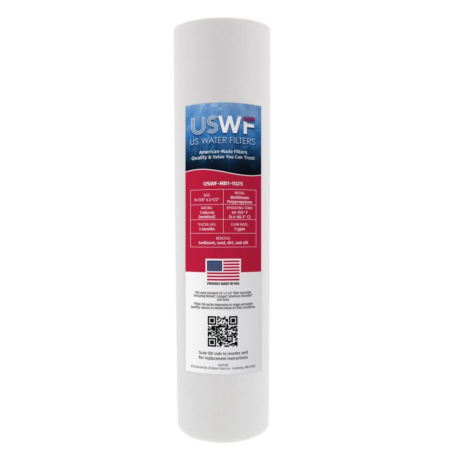 1 Micron Melt Blown Sediment Filter by USWF 10"x2.5" - WaterFilters.NET