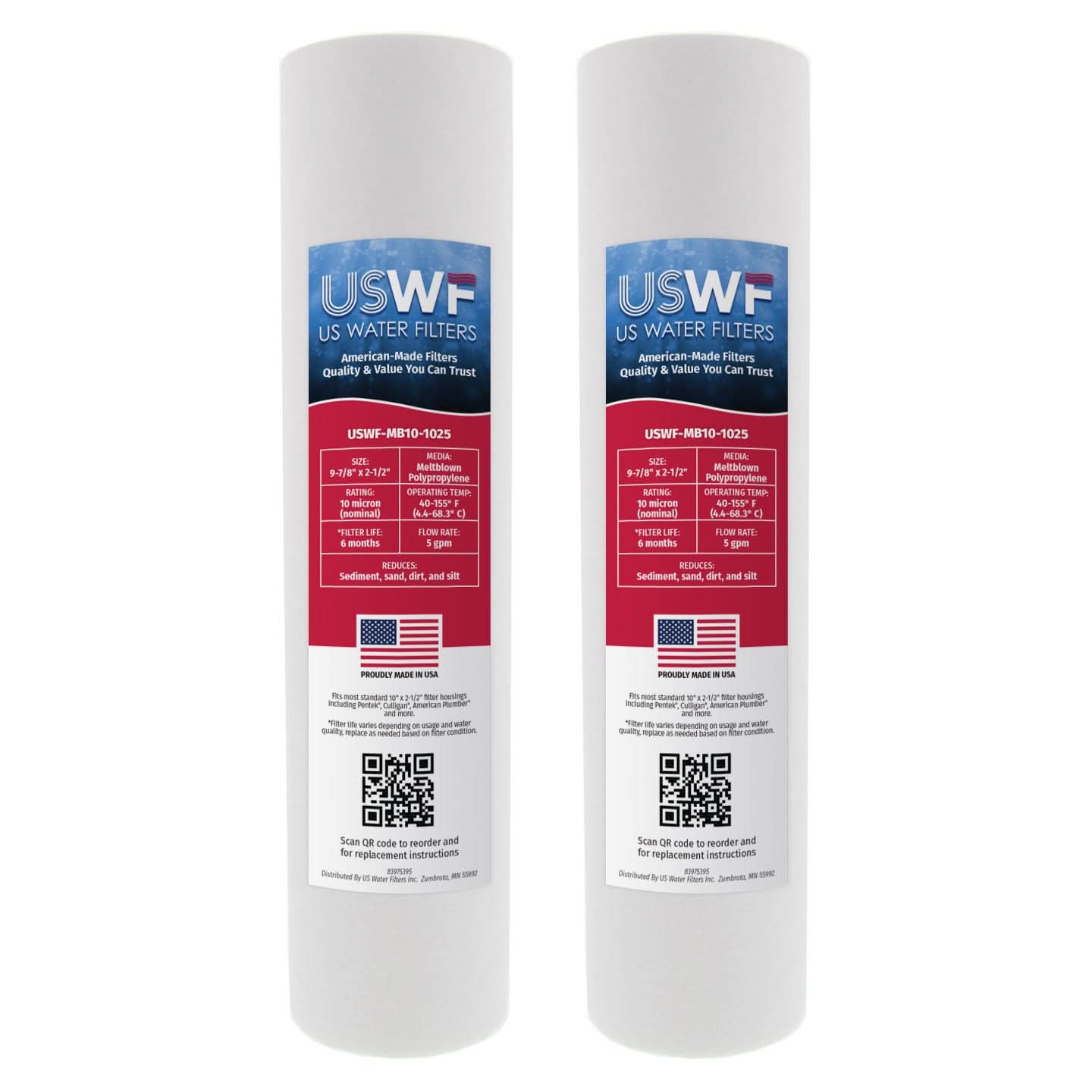 10 Micron Melt Blown Sediment Filter by USWF 10"x2.5" - WaterFilters.NET