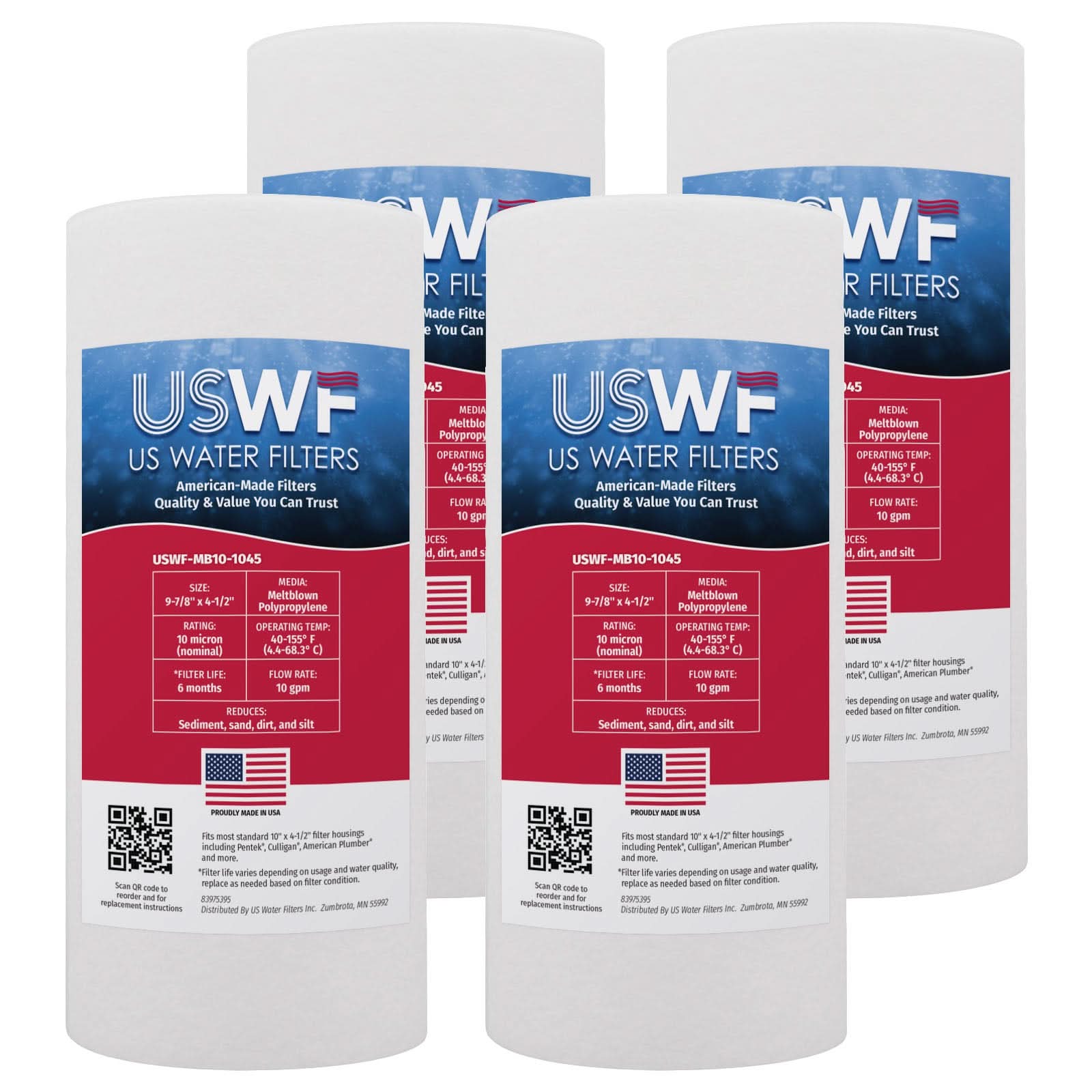10 Micron Melt Blown Sediment Filter by USWF 10"x4.5" - WaterFilters.NET