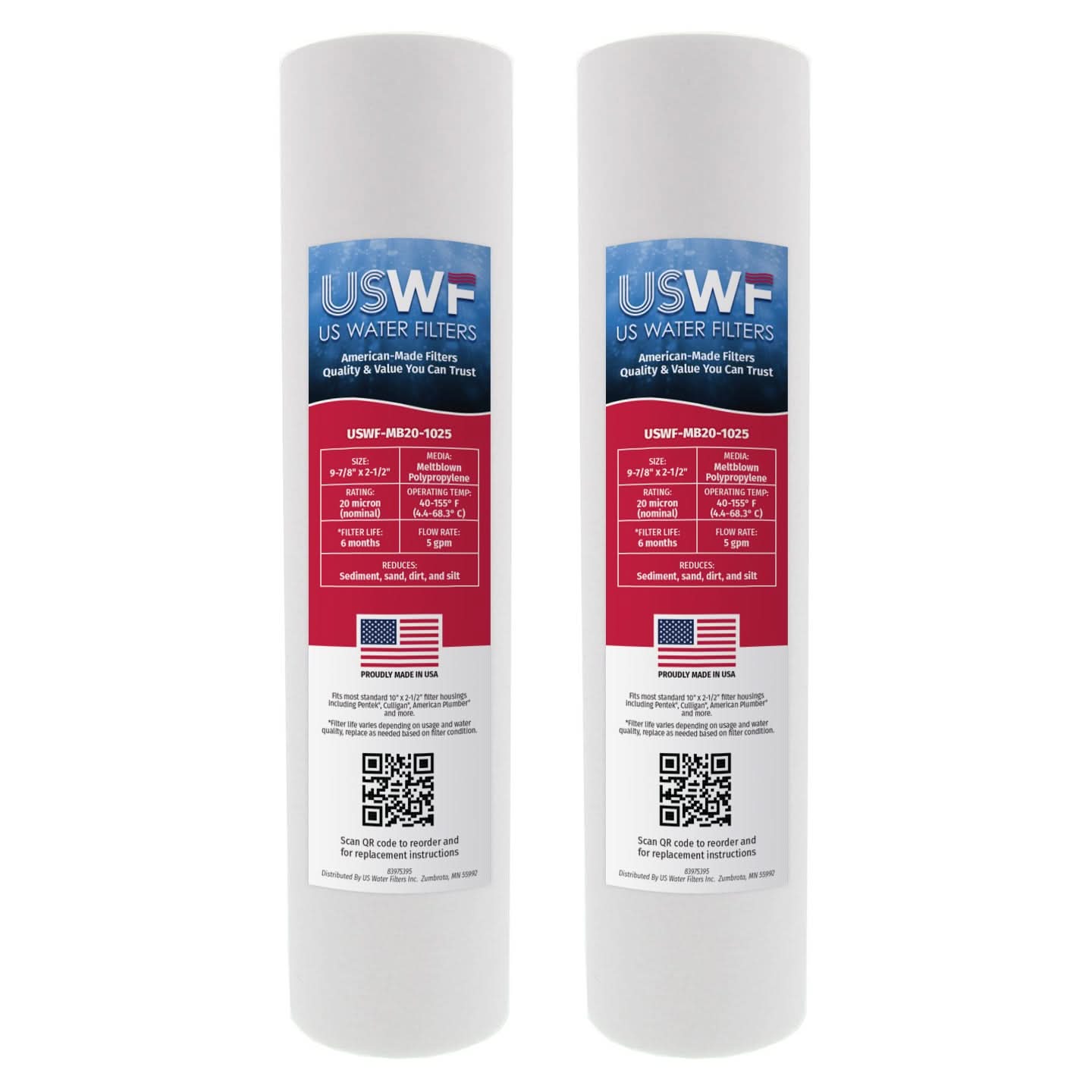 20 Micron Melt Blown Sediment Filter by USWF 10"x2.5" - WaterFilters.NET