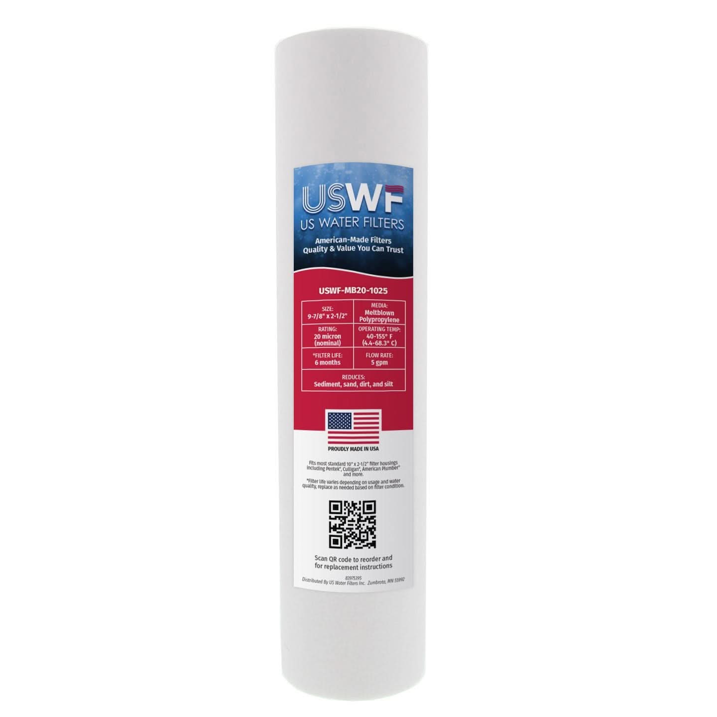 20 Micron Melt Blown Sediment Filter by USWF 10"x2.5" - WaterFilters.NET