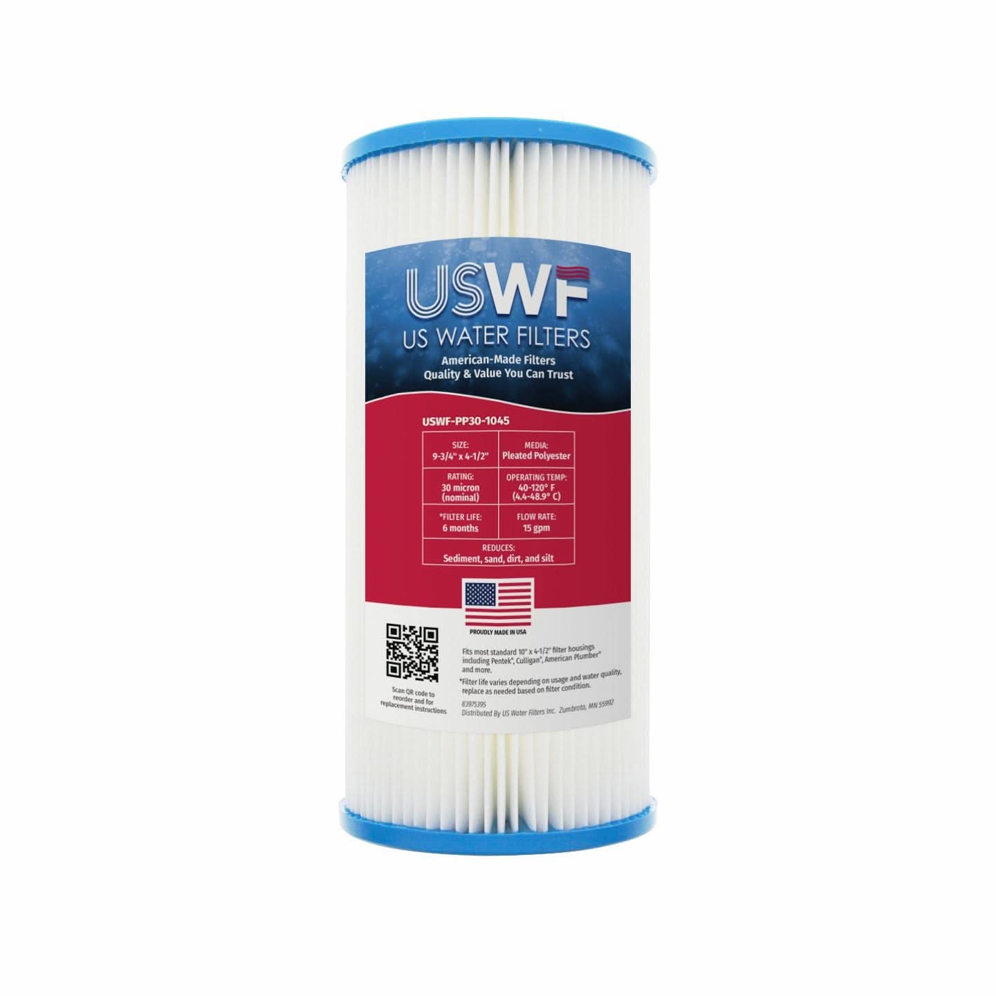 30 Micron Pleated Polyester Sediment Filter by USWF 10"x4.5" - WaterFilters.NET