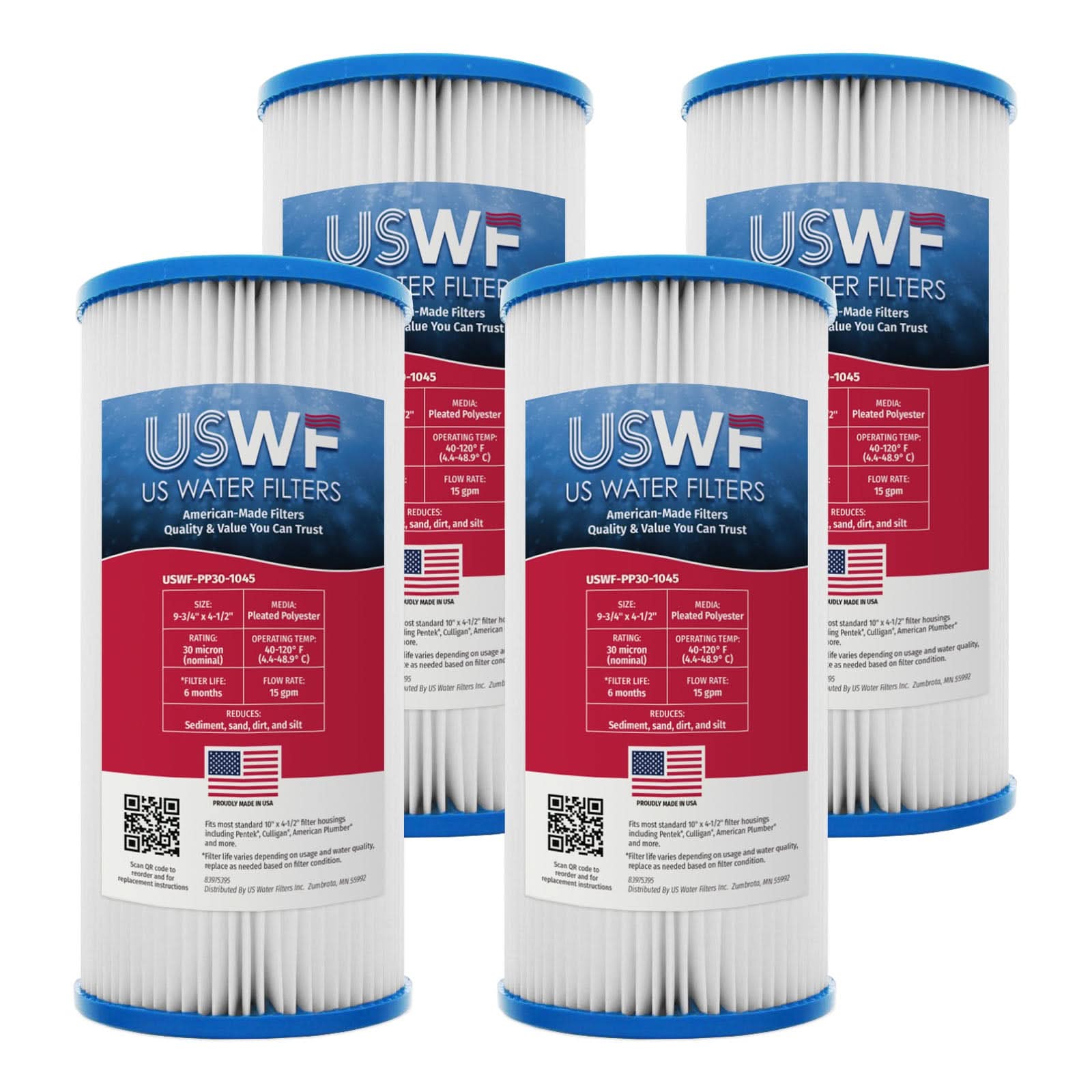 30 Micron Pleated Polyester Sediment Filter by USWF 10"x4.5" - WaterFilters.NET
