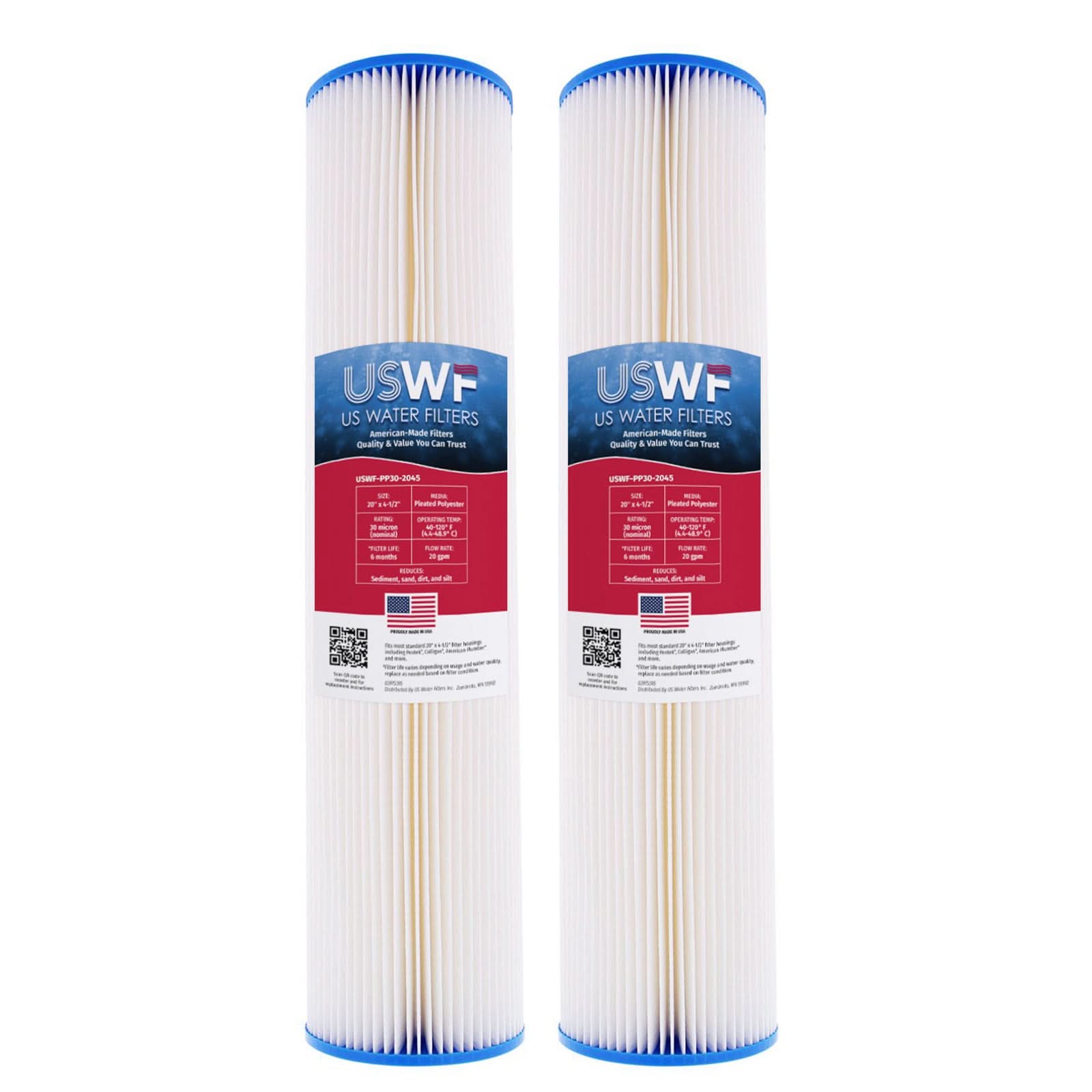 30 Micron Pleated Polyester Sediment Filter by USWF 20"x4.5" - WaterFilters.NET