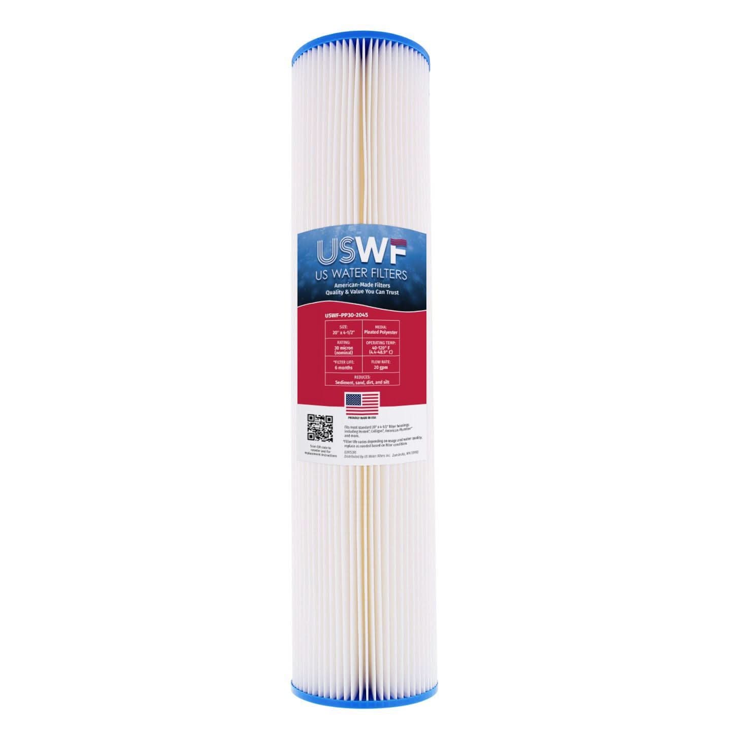 30 Micron Pleated Polyester Sediment Filter by USWF 20"x4.5" - WaterFilters.NET
